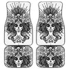 Black And White Calavera Girl Print Front and Back Car Floor Mats