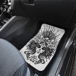 Black And White Calavera Girl Print Front and Back Car Floor Mats