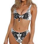 Black And White Calavera Girl Print Front Bow Tie Bikini