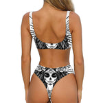 Black And White Calavera Girl Print Front Bow Tie Bikini