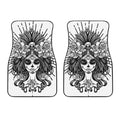 Black And White Calavera Girl Print Front Car Floor Mats