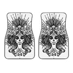 Black And White Calavera Girl Print Front Car Floor Mats