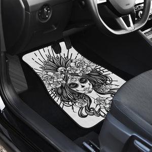 Black And White Calavera Girl Print Front Car Floor Mats