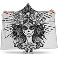 Black And White Calavera Girl Print Hooded Blanket