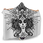 Black And White Calavera Girl Print Hooded Blanket