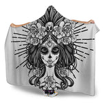 Black And White Calavera Girl Print Hooded Blanket