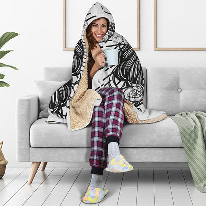 Black And White Calavera Girl Print Hooded Blanket