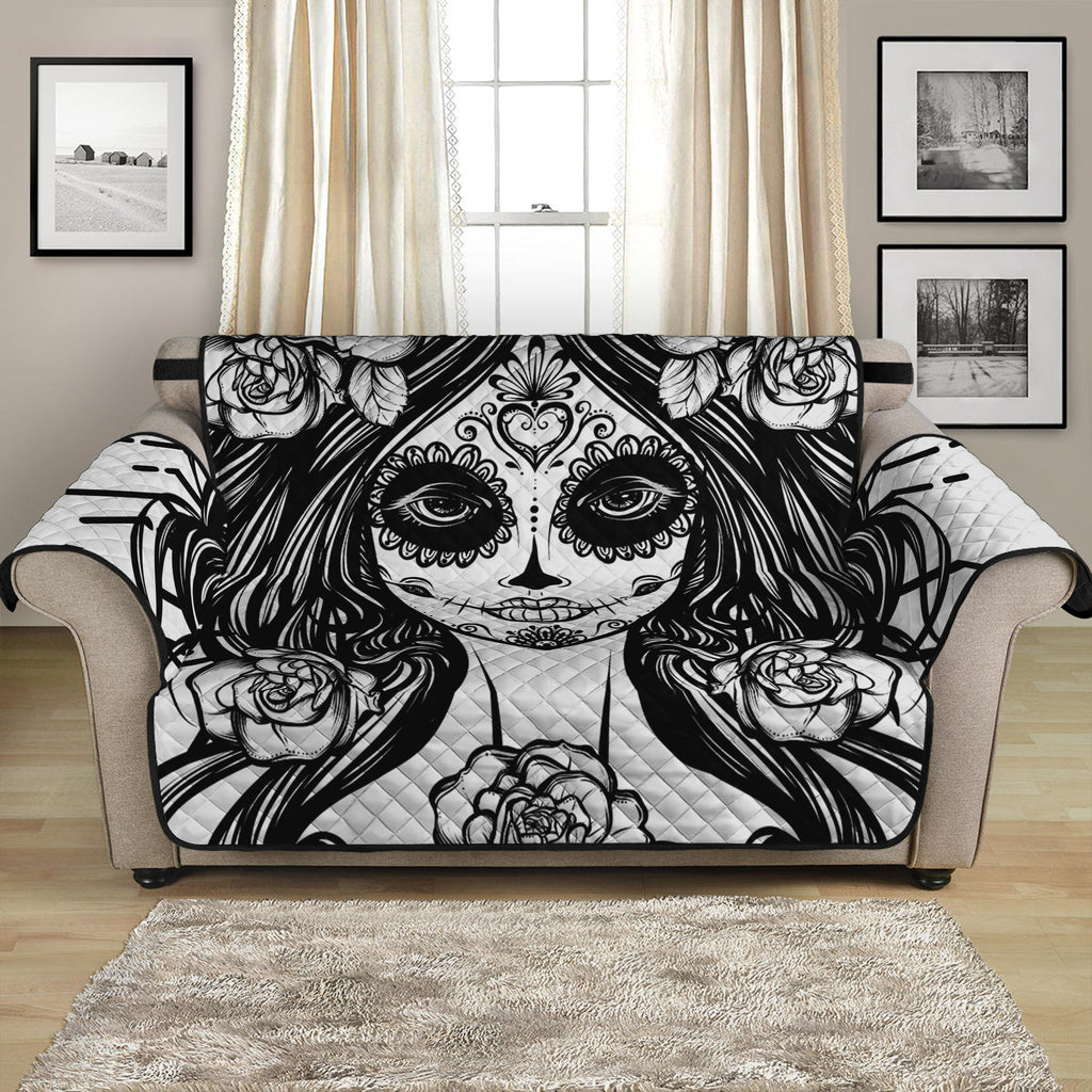 Black And White Calavera Girl Print Loveseat Protector