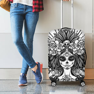 Black And White Calavera Girl Print Luggage Cover