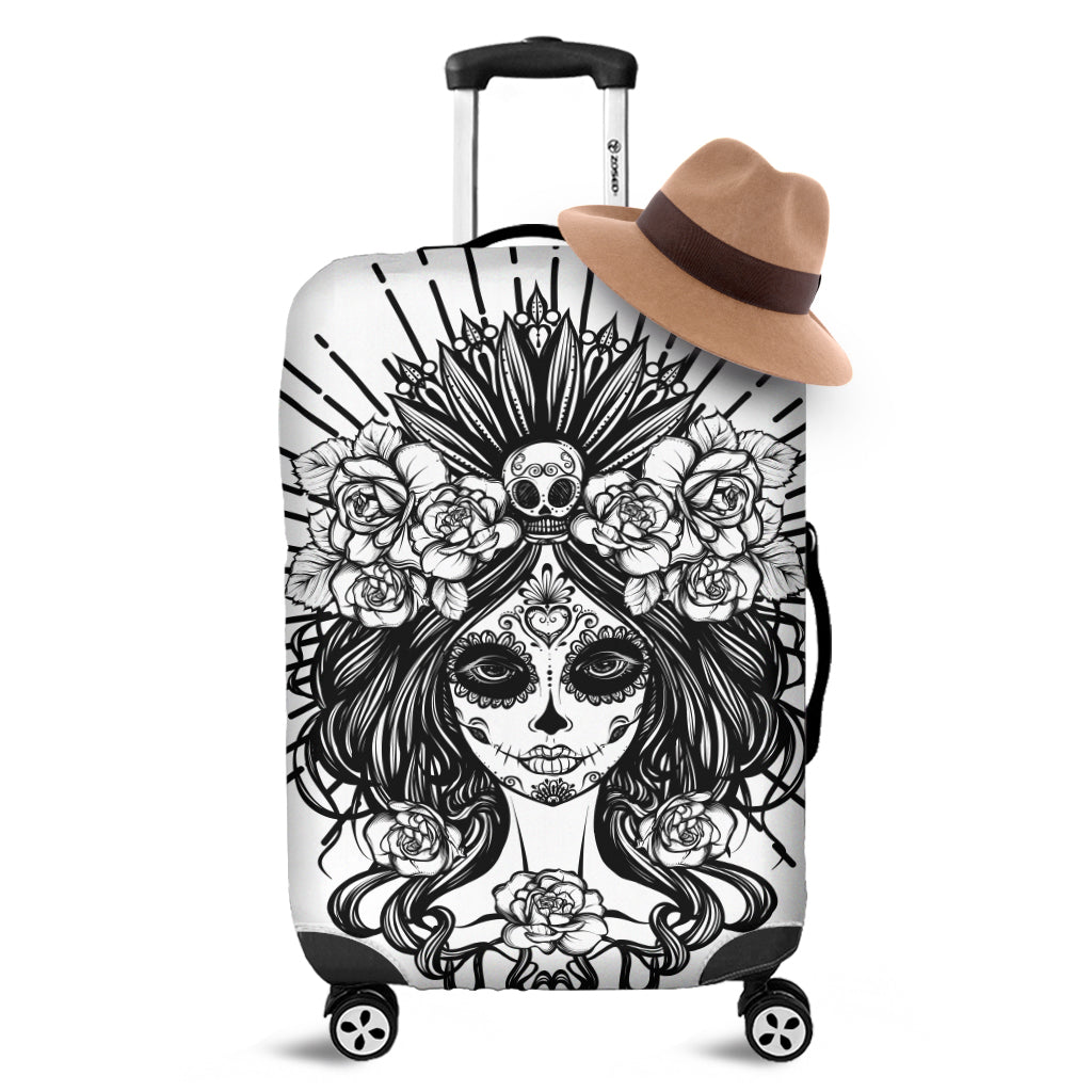 Black And White Calavera Girl Print Luggage Cover