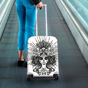 Black And White Calavera Girl Print Luggage Cover