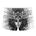 Black And White Calavera Girl Print Men's Boxer Briefs