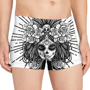 Black And White Calavera Girl Print Men's Boxer Briefs