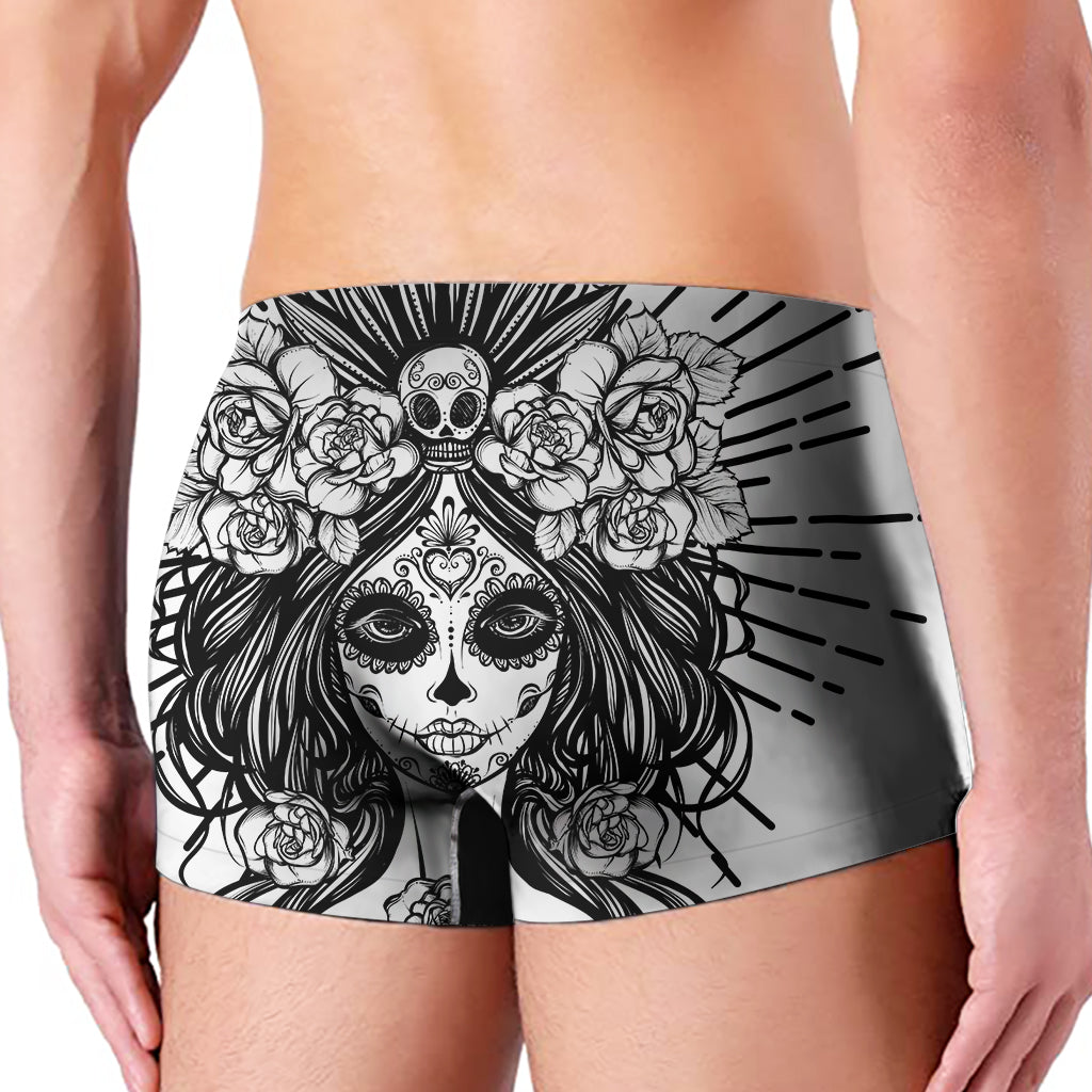 Black And White Calavera Girl Print Men's Boxer Briefs