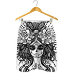 Black And White Calavera Girl Print Men's Shorts