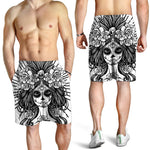 Black And White Calavera Girl Print Men's Shorts