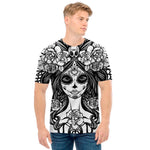 Black And White Calavera Girl Print Men's T-Shirt