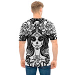 Black And White Calavera Girl Print Men's T-Shirt