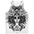 Black And White Calavera Girl Print Men's Tank Top