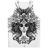 Black And White Calavera Girl Print Men's Tank Top