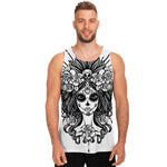 Black And White Calavera Girl Print Men's Tank Top