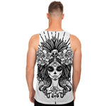 Black And White Calavera Girl Print Men's Tank Top