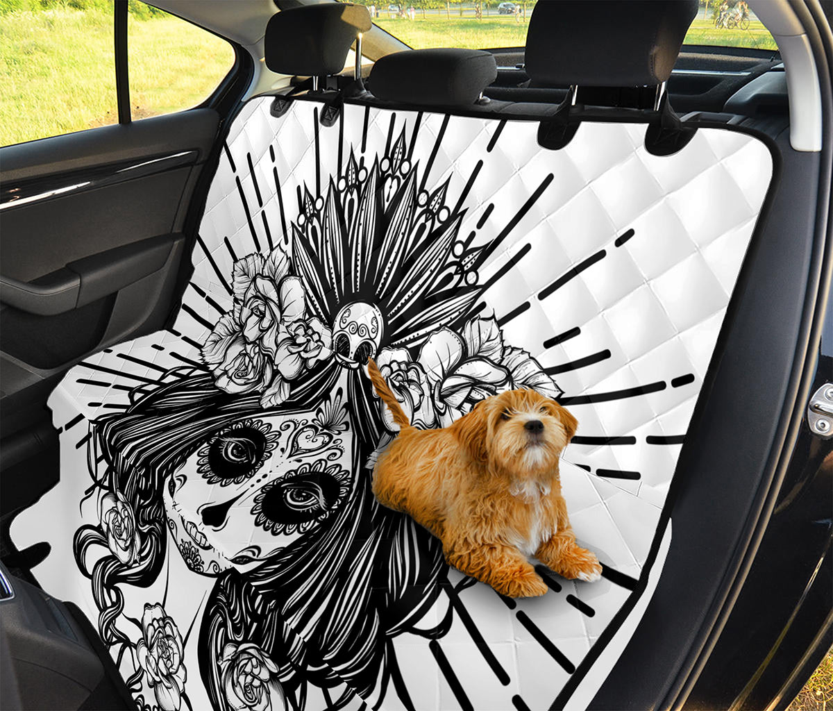 Black And White Calavera Girl Print Pet Car Back Seat Cover