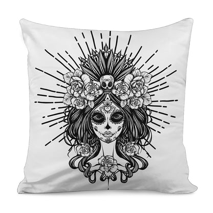 Black And White Calavera Girl Print Pillow Cover