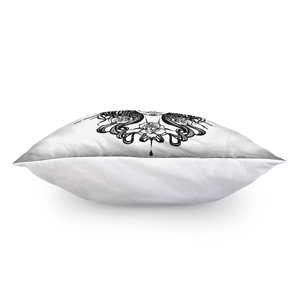 Black And White Calavera Girl Print Pillow Cover