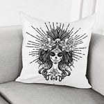 Black And White Calavera Girl Print Pillow Cover
