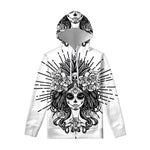 Black And White Calavera Girl Print Pullover Hoodie