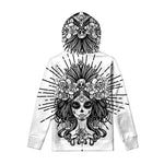Black And White Calavera Girl Print Pullover Hoodie
