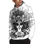 Black And White Calavera Girl Print Pullover Hoodie