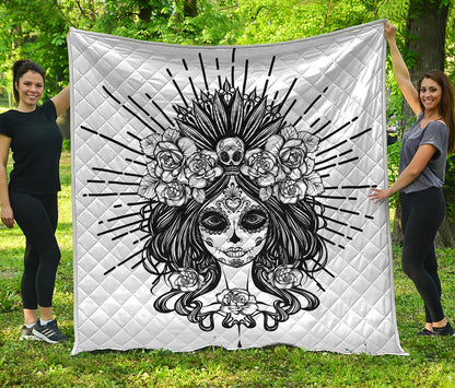 Black And White Calavera Girl Print Quilt