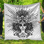 Black And White Calavera Girl Print Quilt