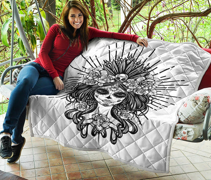 Black And White Calavera Girl Print Quilt