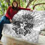 Black And White Calavera Girl Print Quilt