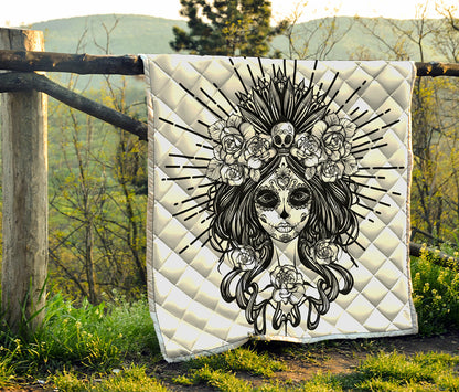 Black And White Calavera Girl Print Quilt