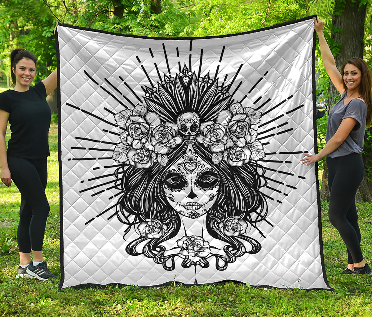Black And White Calavera Girl Print Quilt