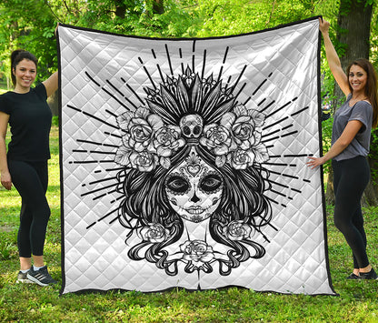 Black And White Calavera Girl Print Quilt