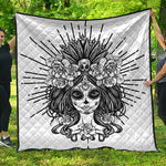 Black And White Calavera Girl Print Quilt