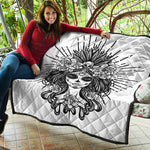 Black And White Calavera Girl Print Quilt