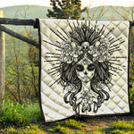 Black And White Calavera Girl Print Quilt