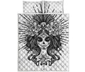 Black And White Calavera Girl Print Quilt Bed Set