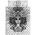 Black And White Calavera Girl Print Quilt Bed Set