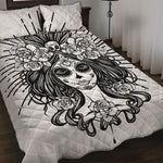 Black And White Calavera Girl Print Quilt Bed Set