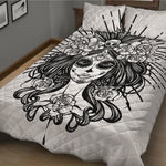 Black And White Calavera Girl Print Quilt Bed Set