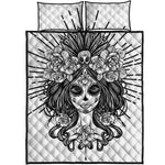 Black And White Calavera Girl Print Quilt Bed Set