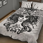 Black And White Calavera Girl Print Quilt Bed Set