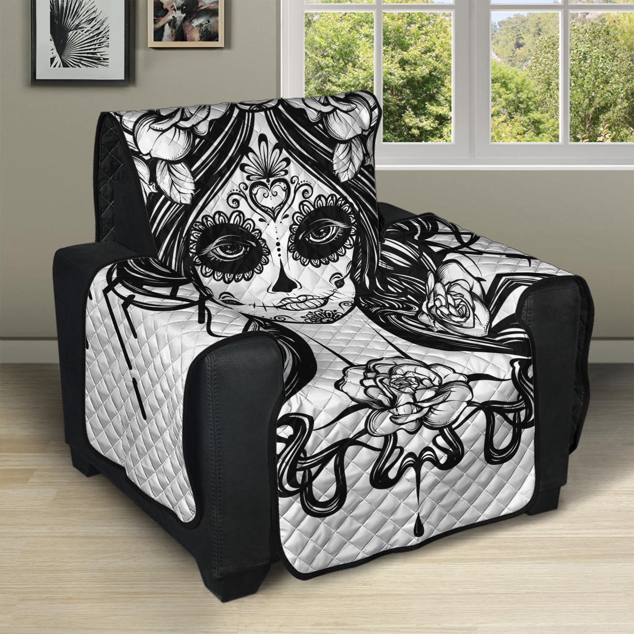 Black And White Calavera Girl Print Recliner Protector